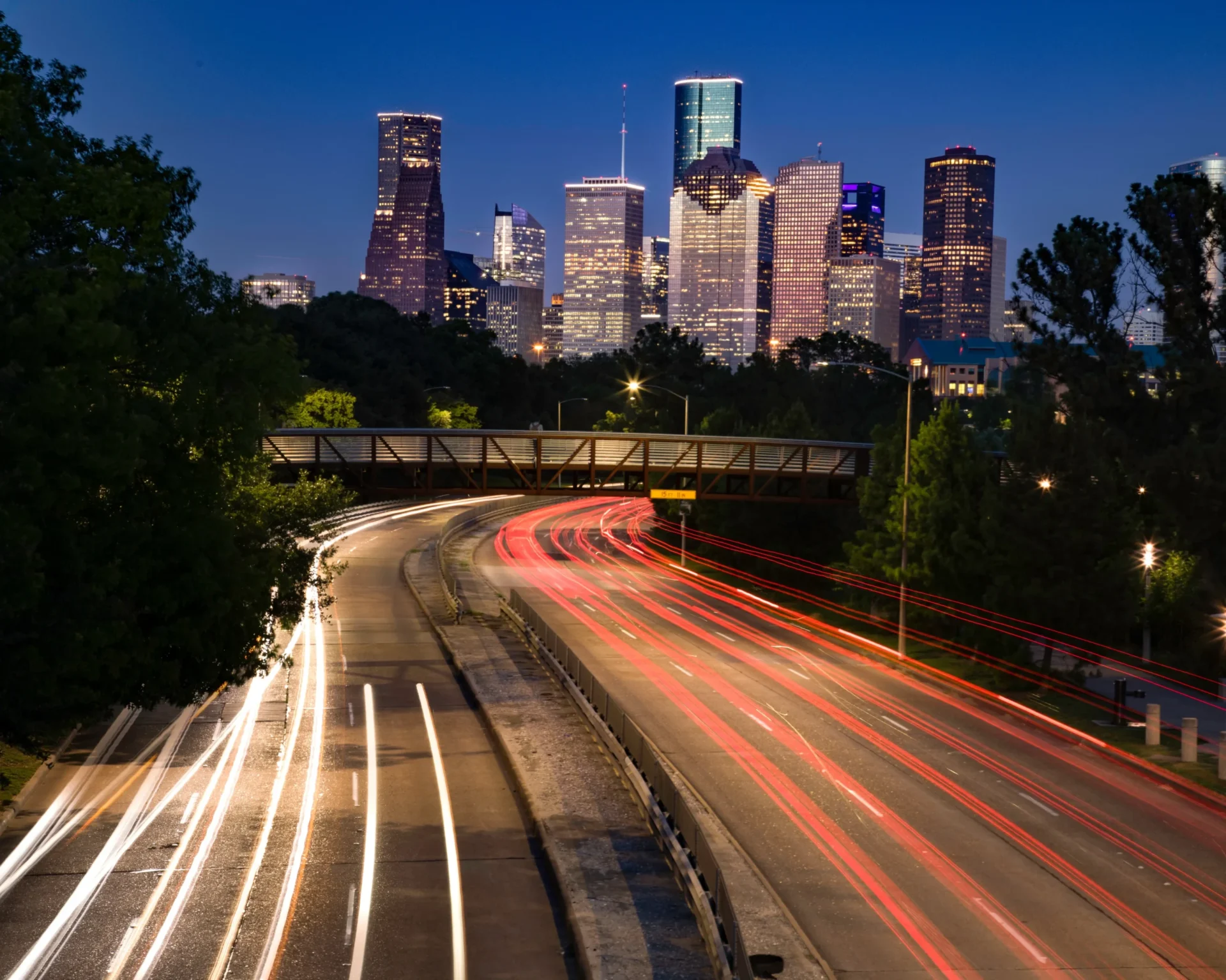 houston skyline along memorial drive