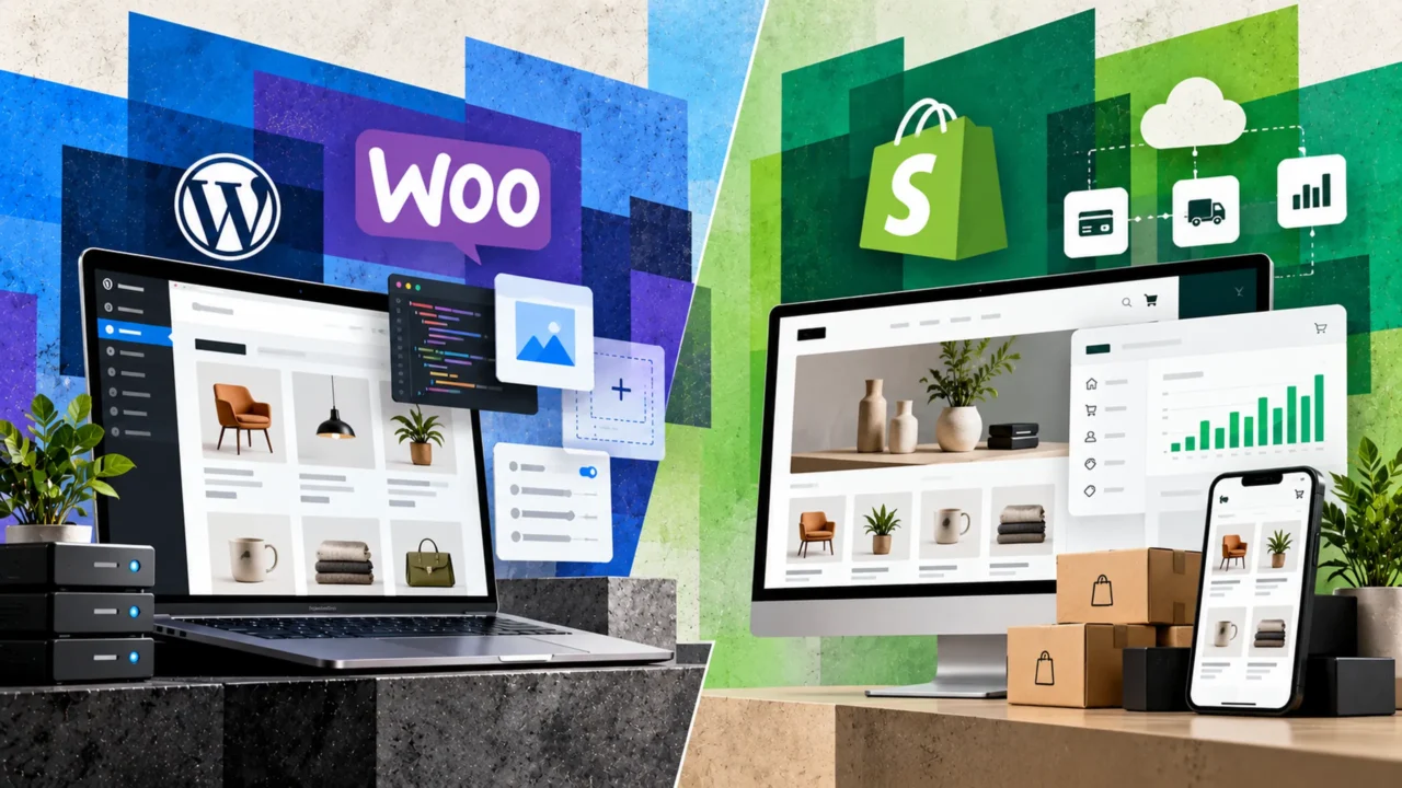 woocommerce vs shopify concept image